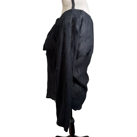 Lovestitch Black Cotton Embroidered Long Sleeve Peasant Top Small Boho Cottage - Picture 3 of 6